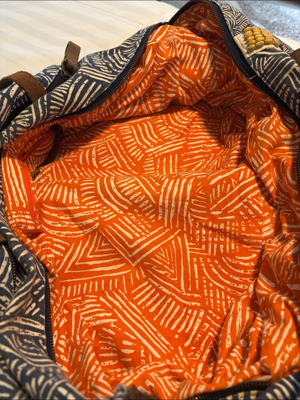 Anthropologie Jasper & Jeera Teresa Weekender Blue & White Leather Trims Bag - Picture 13 of 15